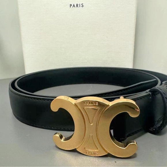 Authentic Celine Ladies Triomphe Black Gold 85 Belt - Picture 5 of 5